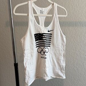 Nike White Tank Top with Black Olympic Flag Graphic
